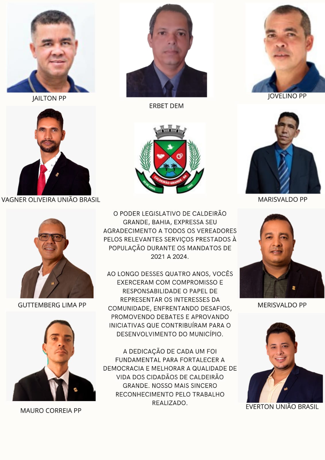 SESSÃO DE ENCERRAMENTO DOS TRABALHOS DO LEGISLATIVO MUNICIPAL E MANDATOS ELETIVOS DE VEREADORES DO PERÍODO DE 2021 À 2024.