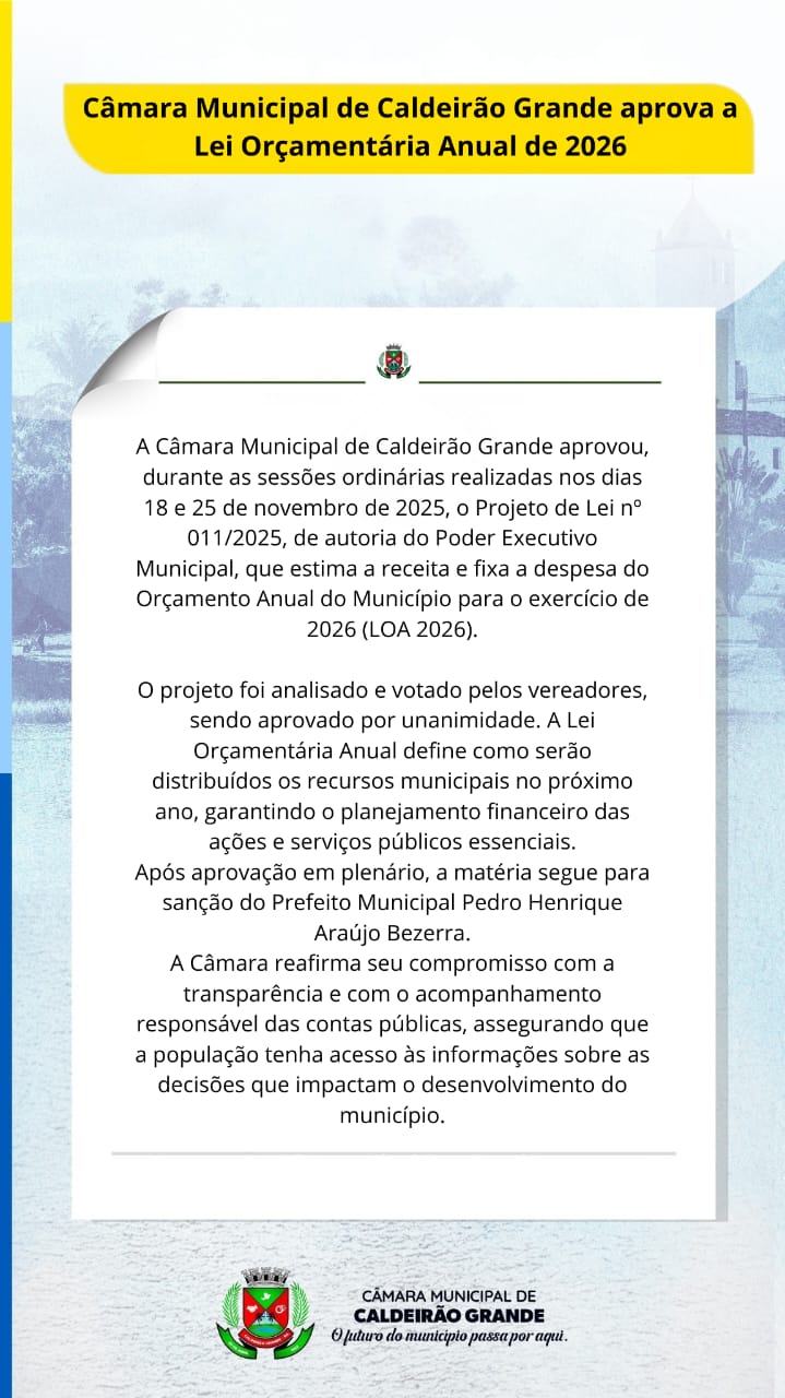Câmara aprova LOA 2026 por unanimidade